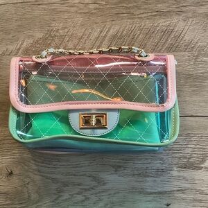 Chic Transparent Multicolor Quilted Handbag